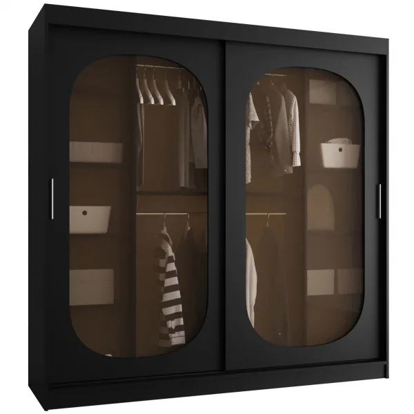 Armadio 200x200h cm 2 ante scorrevoli vetrate nero opaco Elmor
