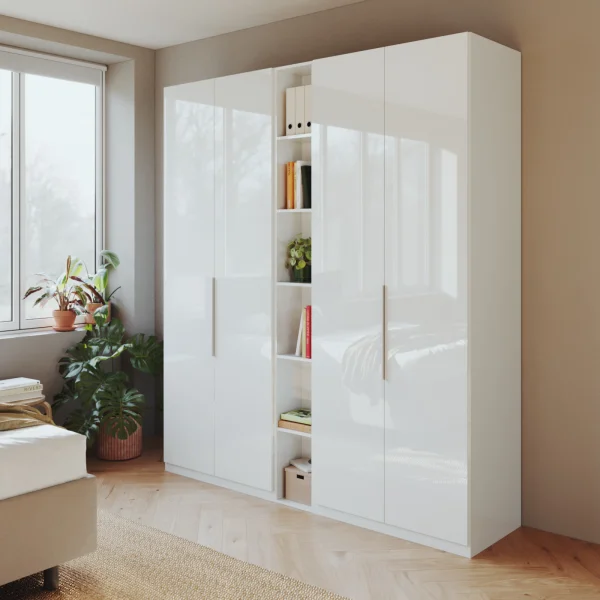 Armadio 212x240h cm 4 ante battenti e libreira bianco lucido Sparkly