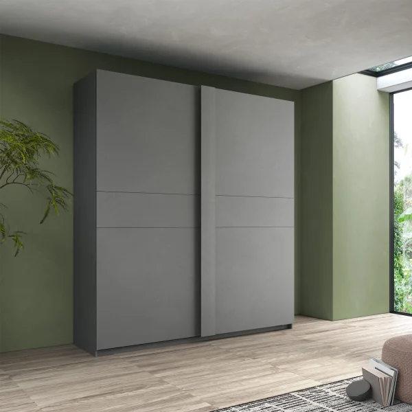 Armadio 220x240cm 2 ante scorrevoli grigio scuro Fummy