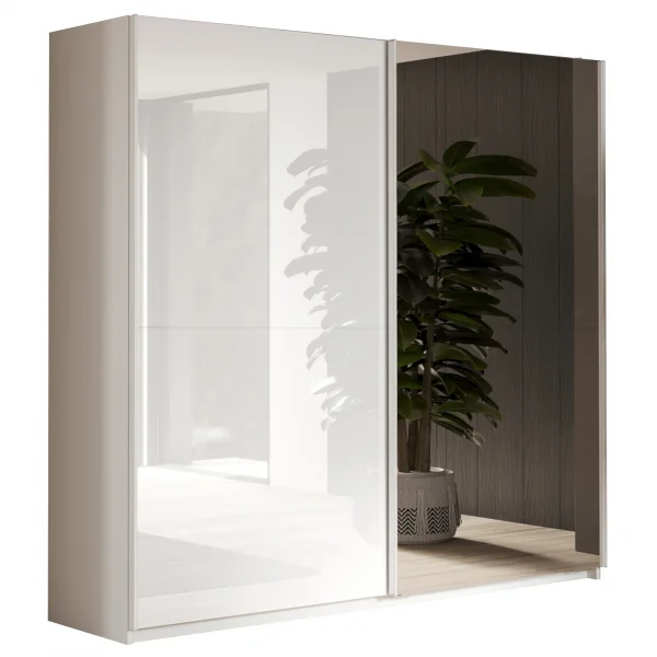 Armadio 230x210h cm 2 ante con 1 anta a specchio bianco lucido Clappy