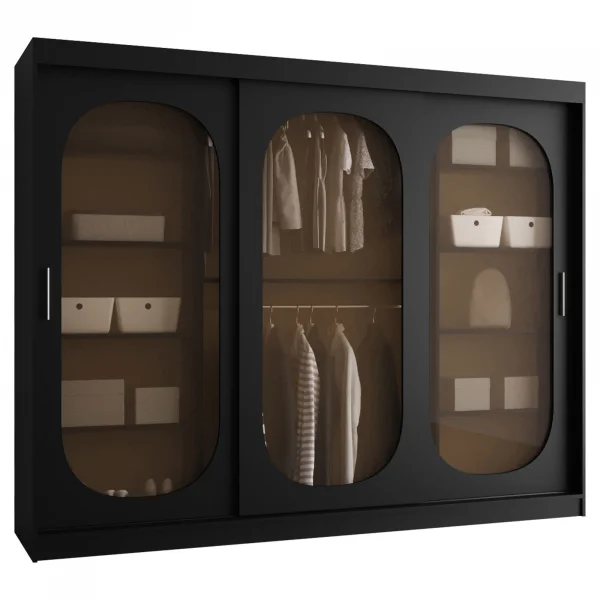 Armadio 250x200h cm 3 ante scorrevoli vetrate nero opaco Elmor