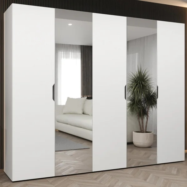 Armadio 250x202 5 ante con specchio bianco opaco Valencia