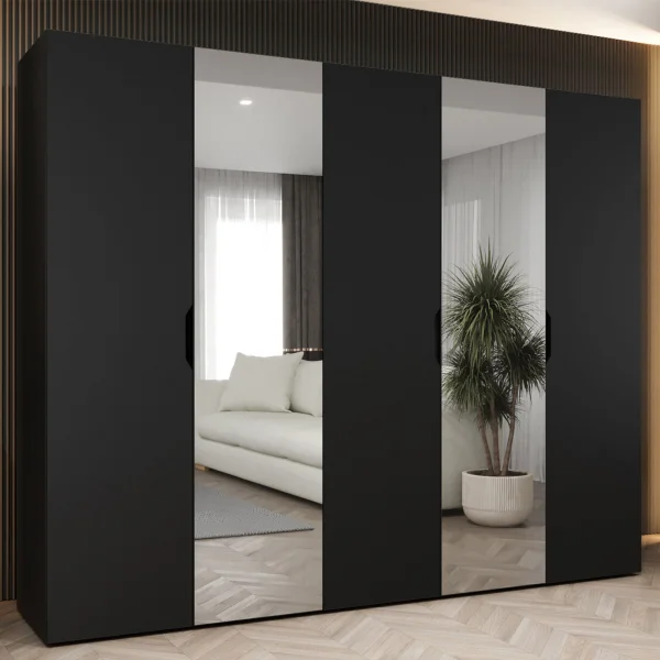 Armadio 250x202 5 ante con specchio nero opaco Valencia