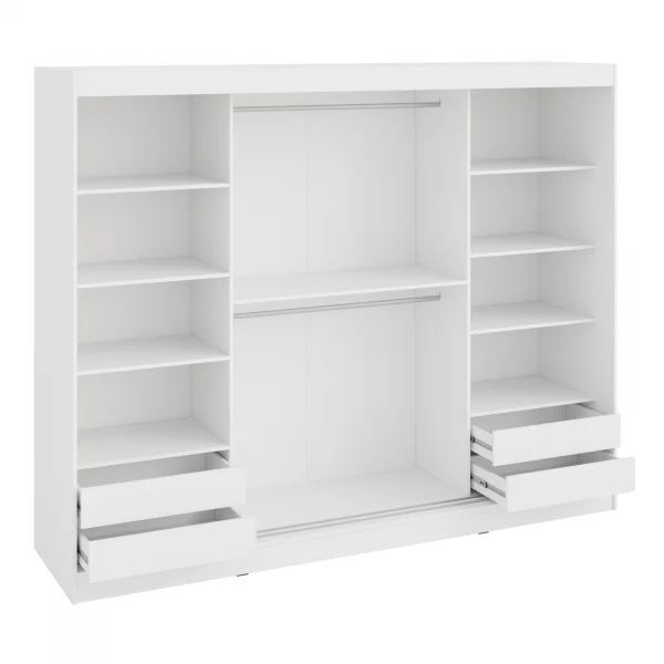 Armadio 250x203h cm 3 ante scorrevoli vetrate 4 cassetti bianco opaco Nivora