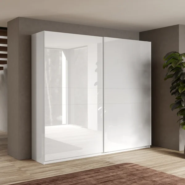 Armadio 257x230h cm 2 ante scorrevoli bianco lucido Clappy