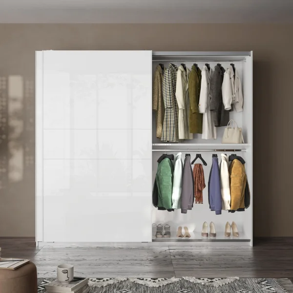 Armadio 257x230h cm 2 ante scorrevoli bianco lucido Clappy