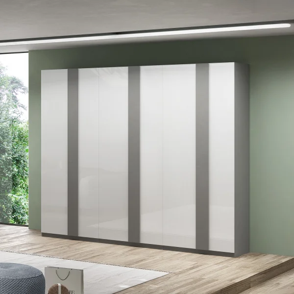 Armadio 273x240cm 6 ante battenti grigio scuro bianco lucido Brilly - Fummy - Tally
