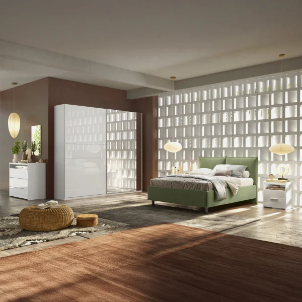 Armadio 275x240cm 2 ante scorrevoli con specchio bianco lucido Sparkly