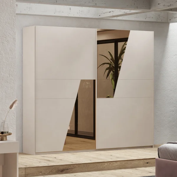 Armadio 275x240cm 2 ante scorrevoli con specchio bronzato beige cashmere Nelly