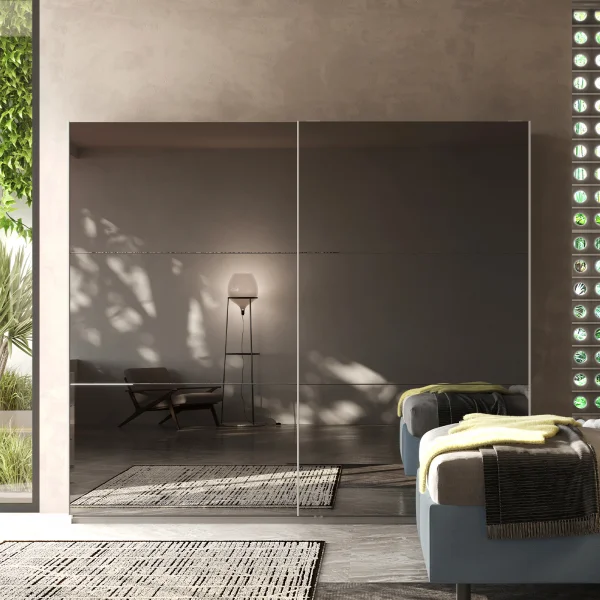 Armadio 275x240cm 2 ante scorrevoli con specchio fumè bianco lucido Gassy