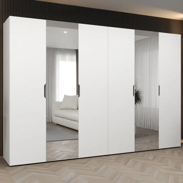 Armadio 300x202 6 ante con specchio bianco opaco Valencia