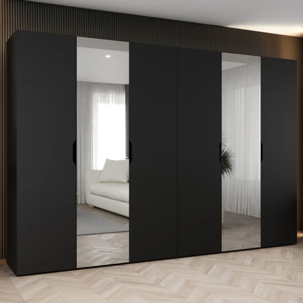 Armadio 300x202 6 ante con specchio nero opaco Valencia