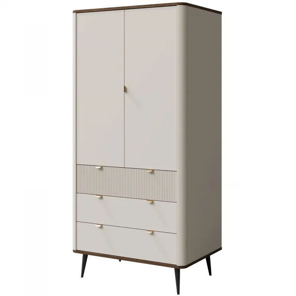 Armadio 90x191 cm 2 ante 3 cassetti beige cashmere noce Arden