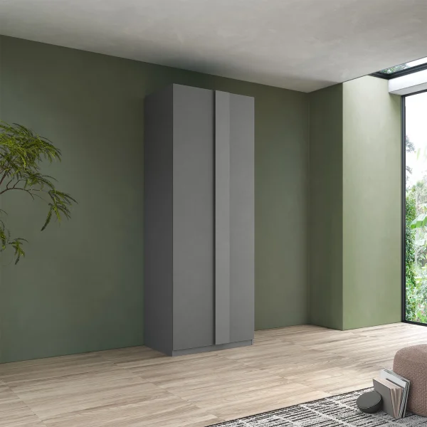 Armadio 92x240h cm 2 ante battenti grigio scuro Fummy