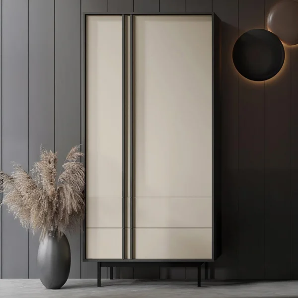 Armadio 93x195 cm 2 ante 2 cassetti antracite beige Essenzia