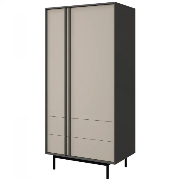Armadio 93x195 cm 2 ante 2 cassetti antracite beige Essenzia