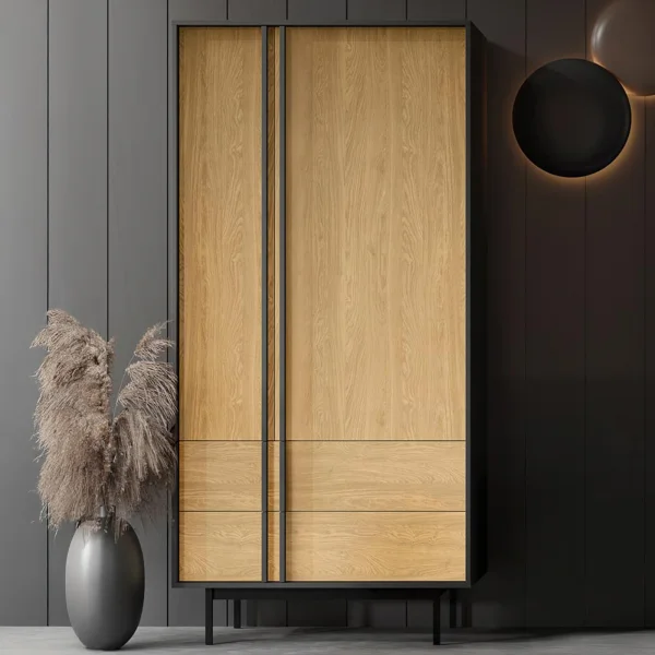 Armadio 93x195 cm 2 ante 2 cassetti antracite rovere Essenzia