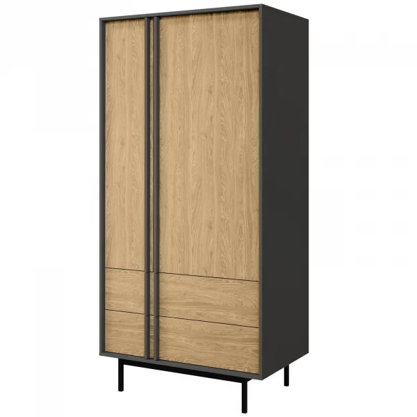 Armadio 93x195 cm 2 ante 2 cassetti antracite rovere Essenzia