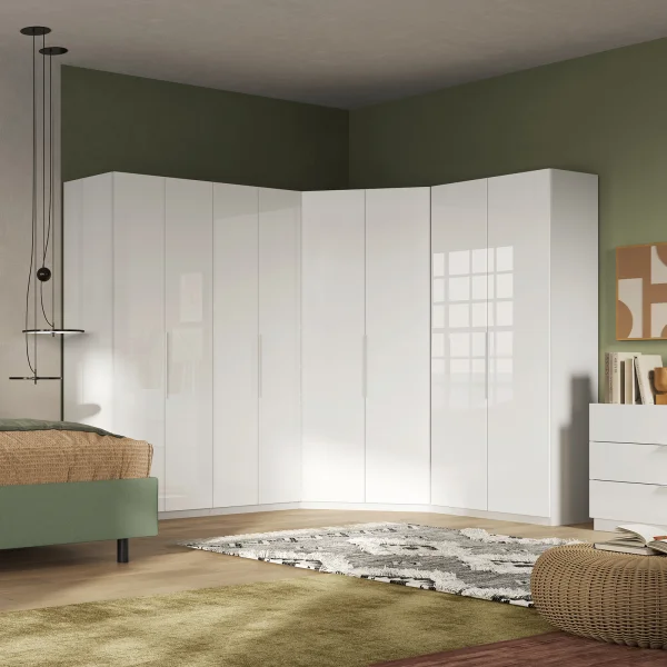 Armadio angolare 300x240h cm 8 ante battenti bianco lucido Sparkly
