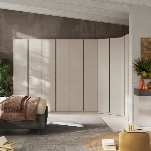 Armadio angolare 393x240h cm 10 ante battenti beige cashmere antracite Blossy
