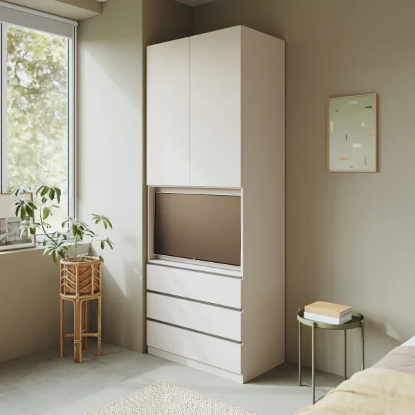 Armadio con vano tv 90x240h cm 3 cassetti beige cashmere antracite Blossy