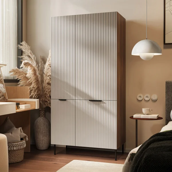 Armadio soggiorno 90x168h cm 4 ante beige cashmere noce Serenia