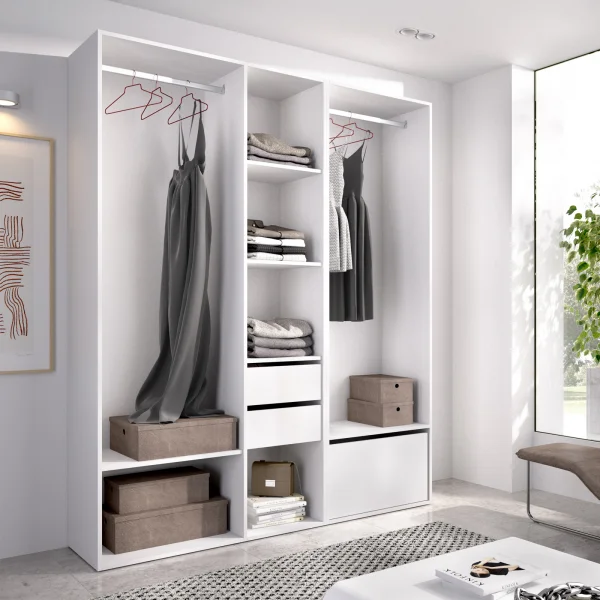 Cabina armadio 158x205h cm con 2 cassetti e scarpiera bianco rovere Vixa