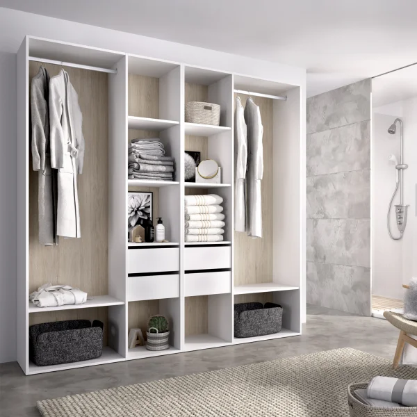 Cabina armadio 196x205h cm con 4 cassetti bianco rovere Vixa