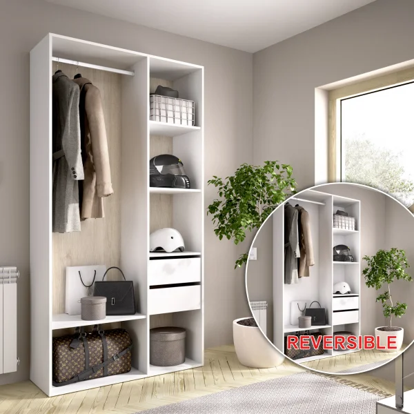 Cabina armadio 98x205h cm 2 cassetti con appendiabiti  bianco rovere Vixa