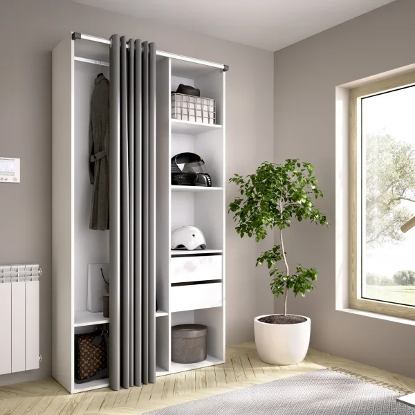 Cabina armadio 98x205h cm 2 cassetti con tenda bianco rovere Vixa