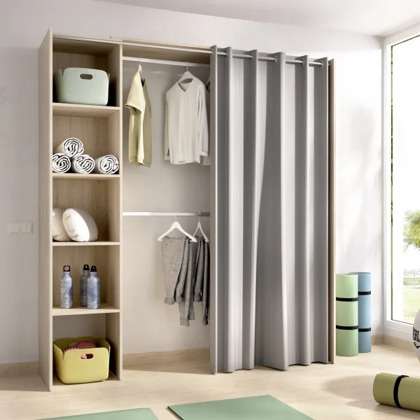 Cabina armadio allungabile 110/178x205h cm con tenda rovere Rivo
