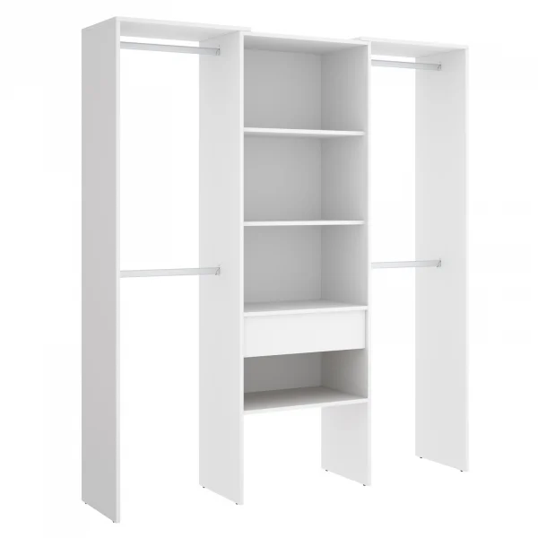 Cabina armadio allungabile 120/160x187h cm con cassetto e appendiabiti bianco Kora