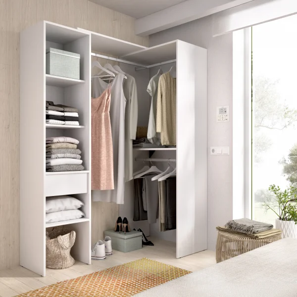Cabina armadio angolare 137x187h cm con cassetti bianco Kora