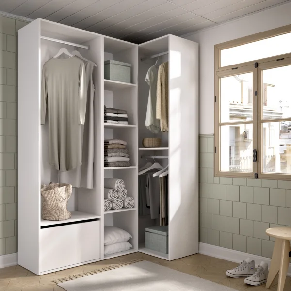 Cabina armadio angolare 145x205h cm con scarpiera bianco rovere Vixa
