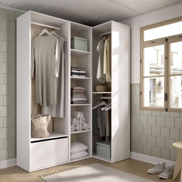 Cabina armadio angolare 145x205h cm con scarpiera bianco rovere Vixa