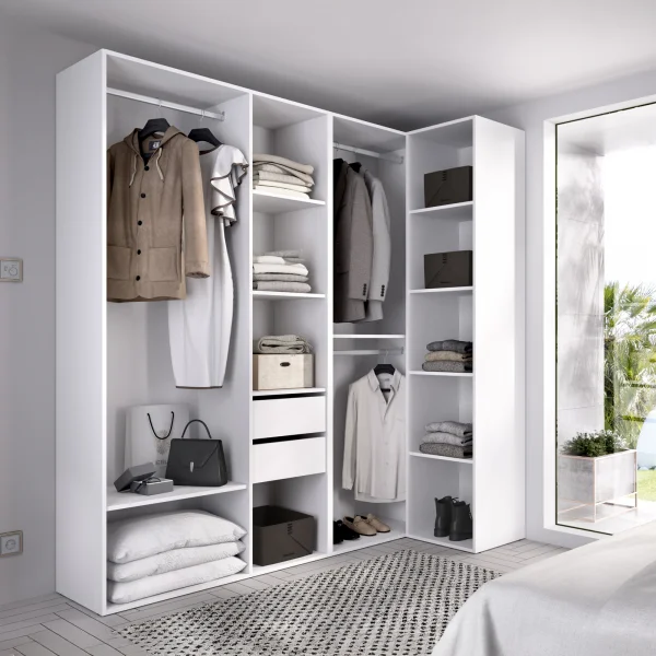 Cabina armadio angolare 183x205h cm con cassetti bianco rovere Vixa