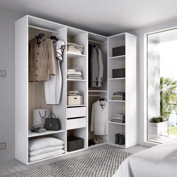 Cabina armadio angolare 183x205h cm con cassetti bianco rovere Vixa