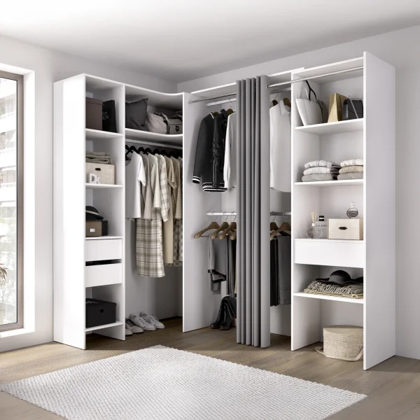 Cabina armadio angolare allungabile 164/214x205h cm con tenda bianco Rivo