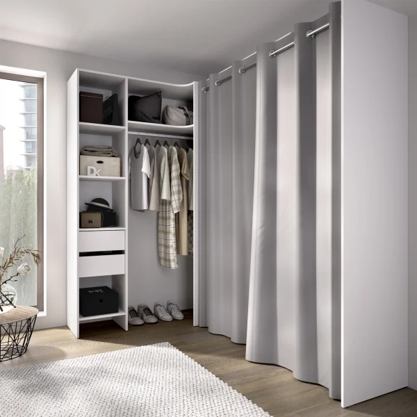 Cabina armadio angolare allungabile 164/214x205h cm con tenda bianco Rivo