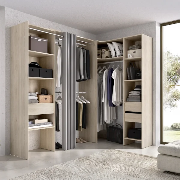 Cabina armadio angolare allungabile 164/214x205h cm con tenda rovere Rivo