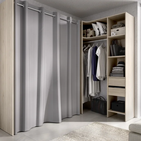 Cabina armadio angolare allungabile 164/214x205h cm con tenda rovere Rivo