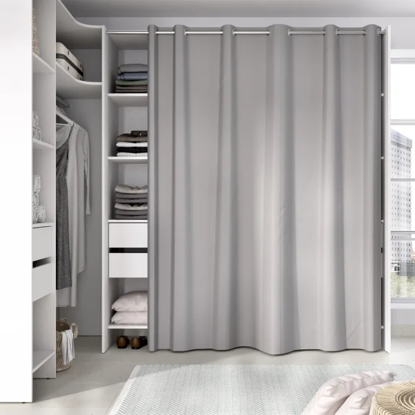 Cabina armadio angolare allungabile 164/232x205h cm con cassetti e tenda bianco Rivo