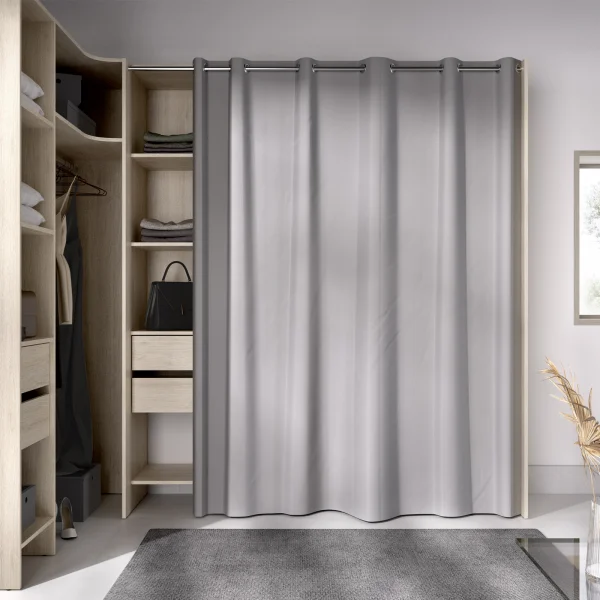 Cabina armadio angolare allungabile 164/232x205h cm con cassetti e tenda rovere Rivo