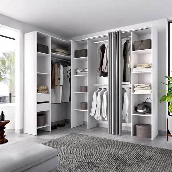 Cabina armadio angolare allungabile 164/232x205h cm con tenda bianco Rivo
