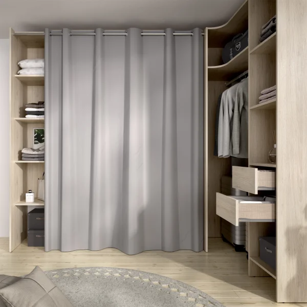 Cabina armadio angolare allungabile 164/232x205h cm con tenda rovere Rivo