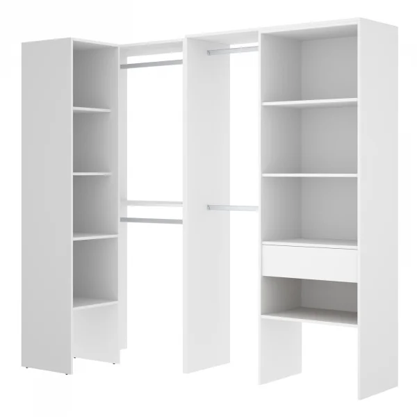 Cabina armadio angolare allungabile 198/248x187h cm con cassetto e appendiabiti bianco Kora