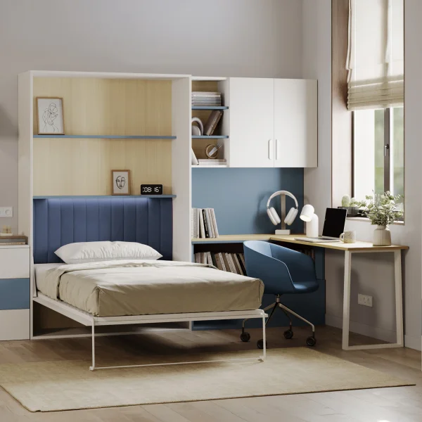 Cameretta 253x208h cm con letto a scomparsa e scrivania cashmere azzurro Colorful