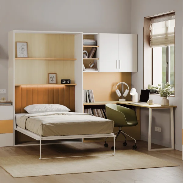 Cameretta 253x208h cm con letto a scomparsa e scrivania cashmere giallo Colorful