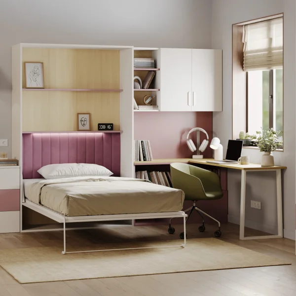 Cameretta 253x208h cm con letto a scomparsa e scrivania cashmere rosa Colorful