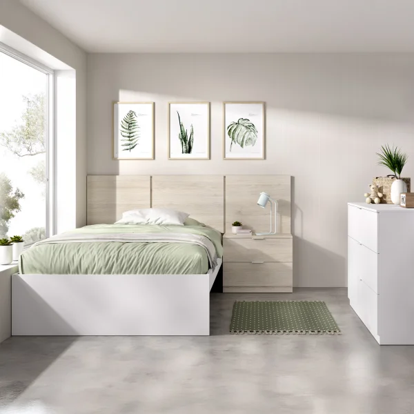Cameretta bambini completa con letto comodino e cassettiera bianco rovere Liberty
